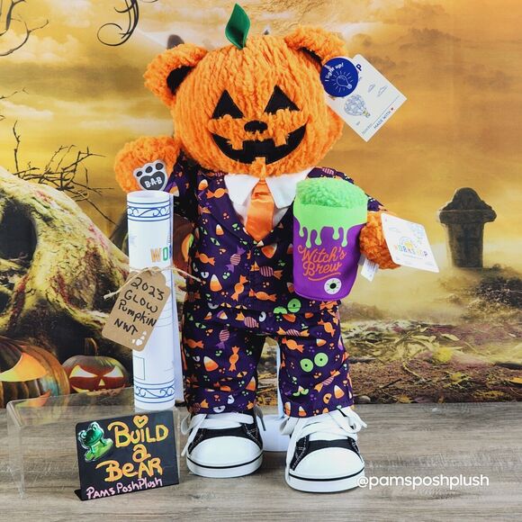 Build A Bear Pumpkin Glow Plush Halloween Jack O'Lantern 2023 Dress Suit Clothes - Picture 1 of 15